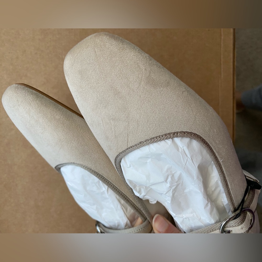 Zara Flat ballet Velvet Mary Jane Shoes Buckled strap comfort Sole Taupe Neutral - Picture 11 of 15